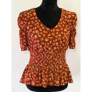 Ember by Athropologie Blouse S-Large Floral Y2K Cottagecore Roushed